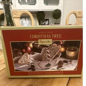 Spode Christms Tree Basket Peppermint Handle Candy Dish 6.5 inch Original‎ Box